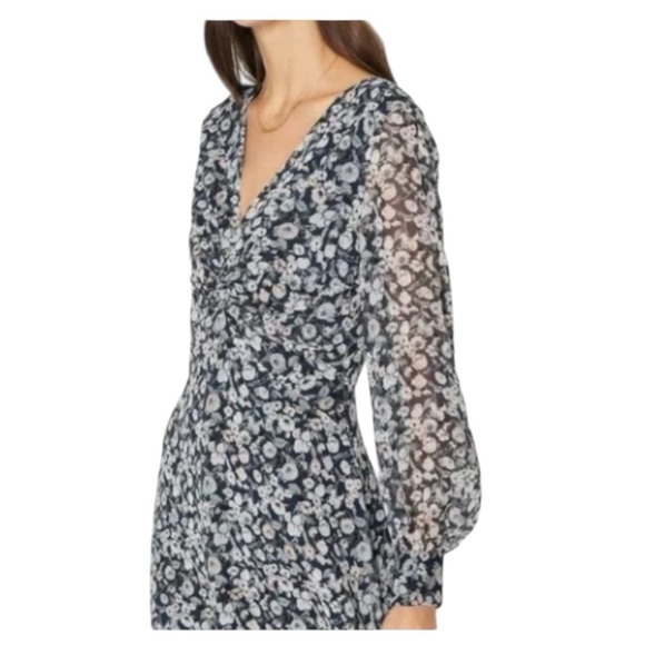 Club Monaco Mulberry Silk Twist Drape Mini Dress in Color Blue Dahlia. Size 8. - Picture 2 of 15